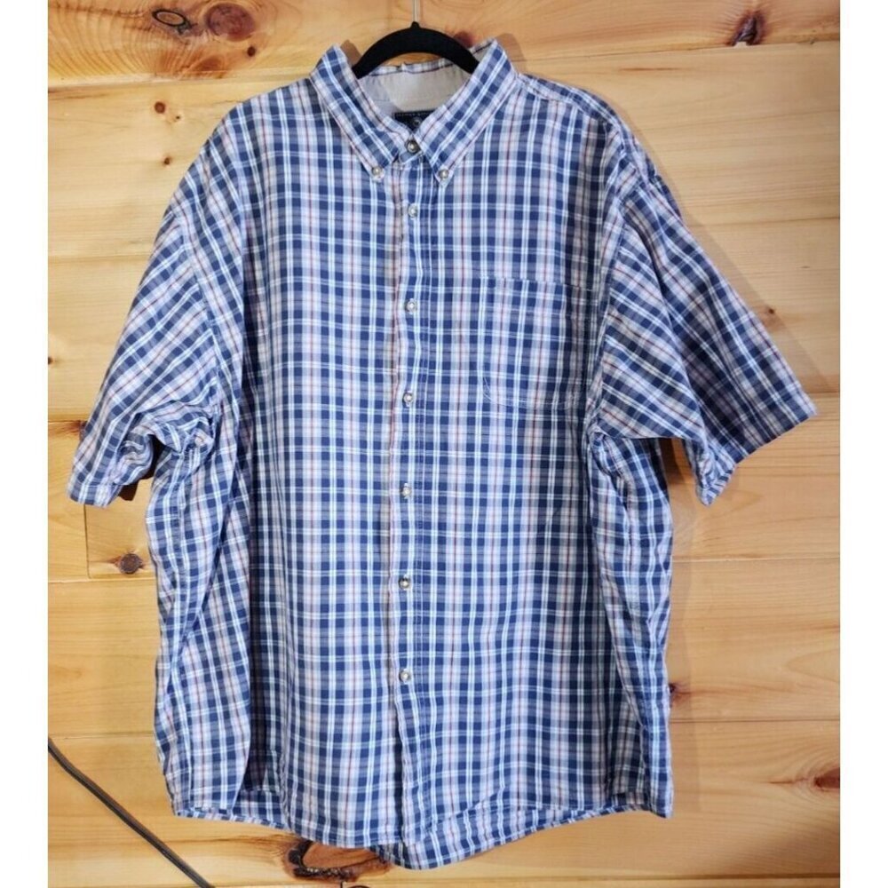 Mens 3XL Wrangler Short Sleeve Button Down Shirt Blue plaid Big and Tall
